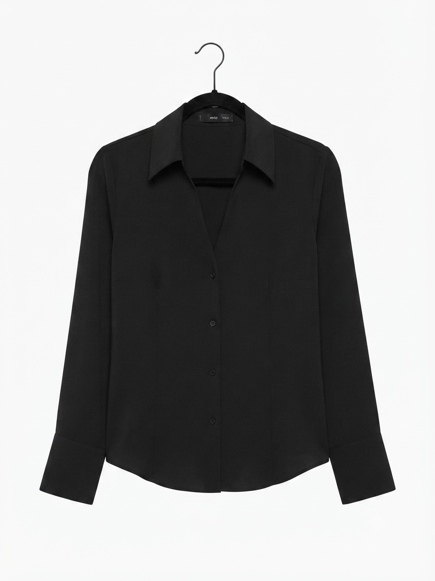 Mango Black Long-Sleeve Button-Down Shirt